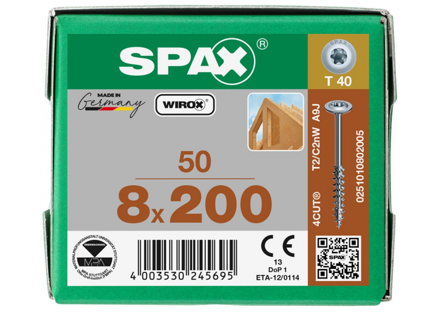 Constructieschroef SPAX DK 8 x200 T40 /50st Wirox
