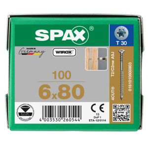 Afstandsschroef SPAX 6.0 x 80 T30 /100st Wirox (0161010600803)