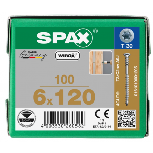 Afstandsschroef SPAX 6.0 x120 T30 /100st Wirox (0161010601205)