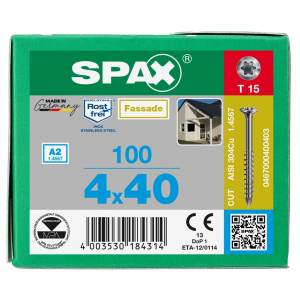 Gevelschroef SPAX GD 4.0 x 40 T15 /100st inox A2 (0467000400403)