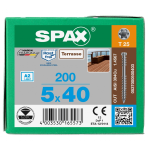 Terrasschroef SPAX 5.0 x 40 T25 /200st Inox A2