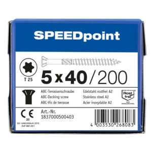 Terrasschroef SPEEDpoint 5.0 x 40 /200st Inox A2 T25