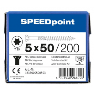 Terrasschroef SPEEDpoint 5.0 x 50 /200st Inox A2 T25