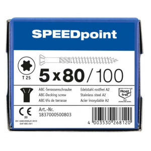 Terrasschroef SPEEDpoint 5.0 x 80 /100st Inox A2 T25