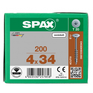 Corpusverbinder SPAX 4.0 x 34 T20 /200st Vernikkeld (0681030400343)