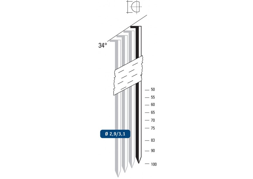 Stripnagel HEWI staal glad 100mm /2400st 34°