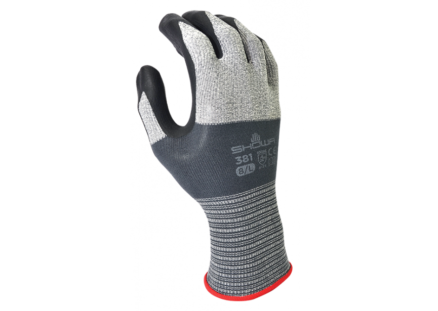 Handschoen Showa 381 mt 8 L grijs/zwart gebreid nitril