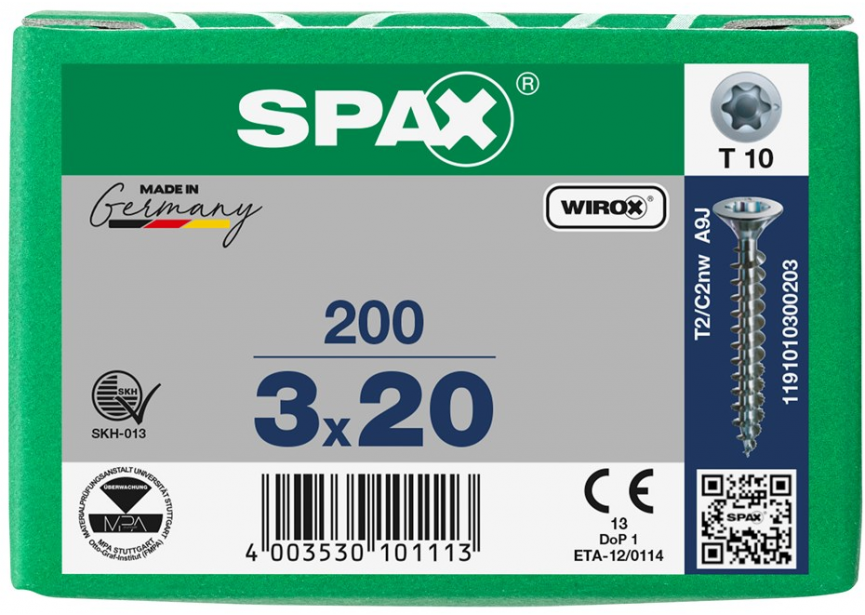 SPS SPAX 3.0 x 20 T10 Wirox /200st (1191010300203)