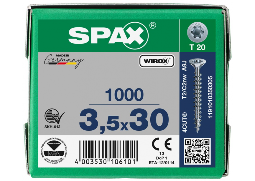 SPS SPAX 3.5 x 30 T20 Wirox /1000st (1191010350305)
