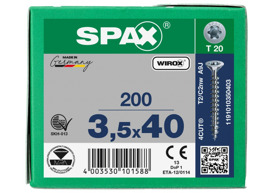 SPS SPAX 3.5 x 40 T20 Wirox /200st (1191010350403)