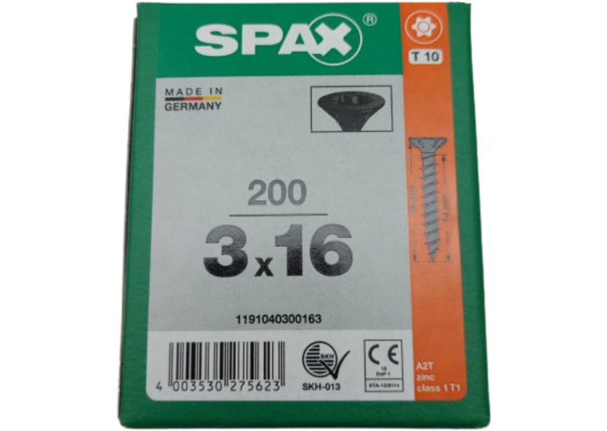 SPS SPAX 3.0 x 16 T10 zwart /200st (1191040300163)