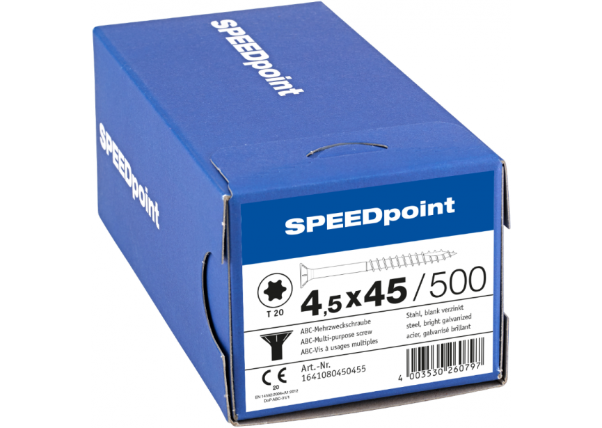 SPS SPEEDpoint 4.5 x 45 T20 Zn /500st gedeeltelijk schroefdraad