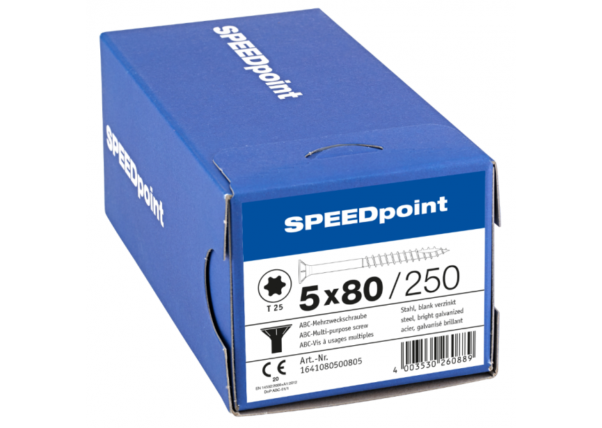 SPS SPEEDpoint 5.0 x 80 T25 Zn /250st gedeeltelijk schroefdraad