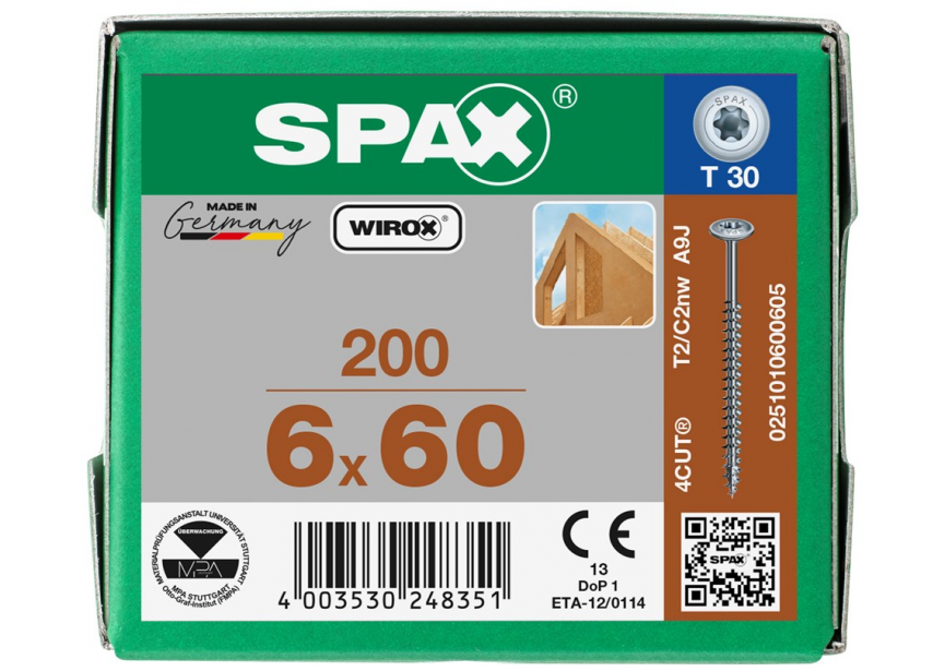 Constructieschroef SPAX DK 6 x 60 T30 /200st Wirox