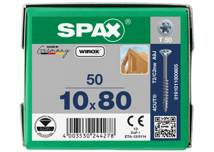 Constructieschroef SPAX VK 10 x 80 T50 /1st Wirox