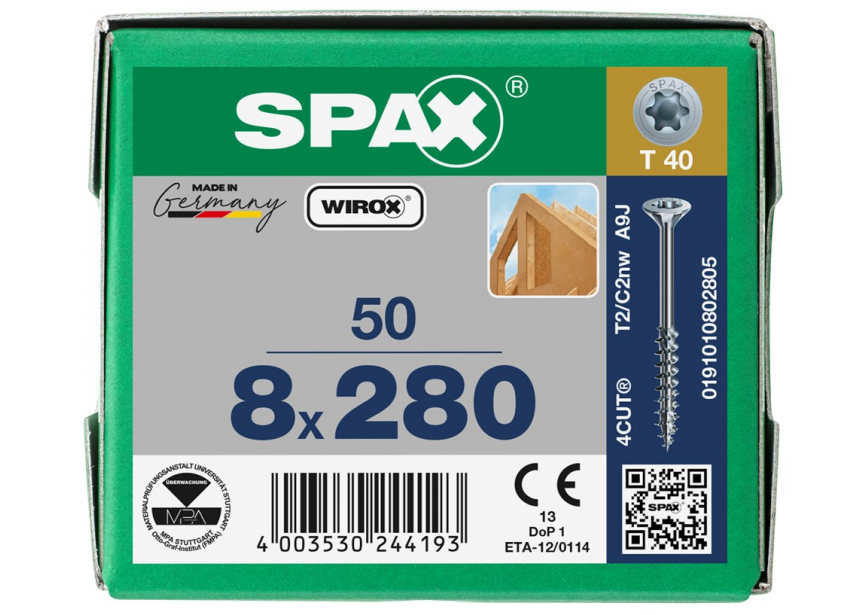 Constructieschroef SPAX VK  8 x280 T40 /1st Wirox