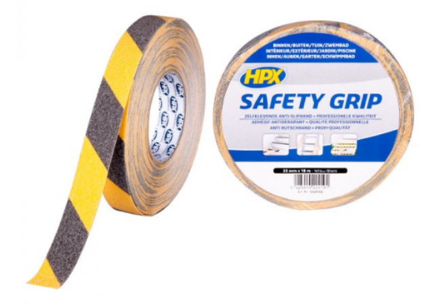 Anti-slip tape geel/zwart 25mmx18m HPX 