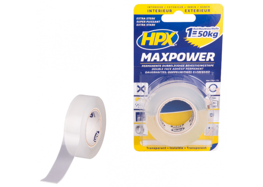 Dubbelzijdige tape transpar. 19mmx 2m HPX Max Power interior/exterior
