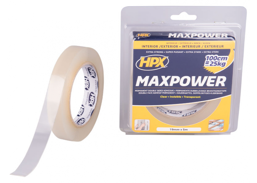 Dubbelzijdige tape transpar. 19mmx 5m HPX Max Power interior/exterior