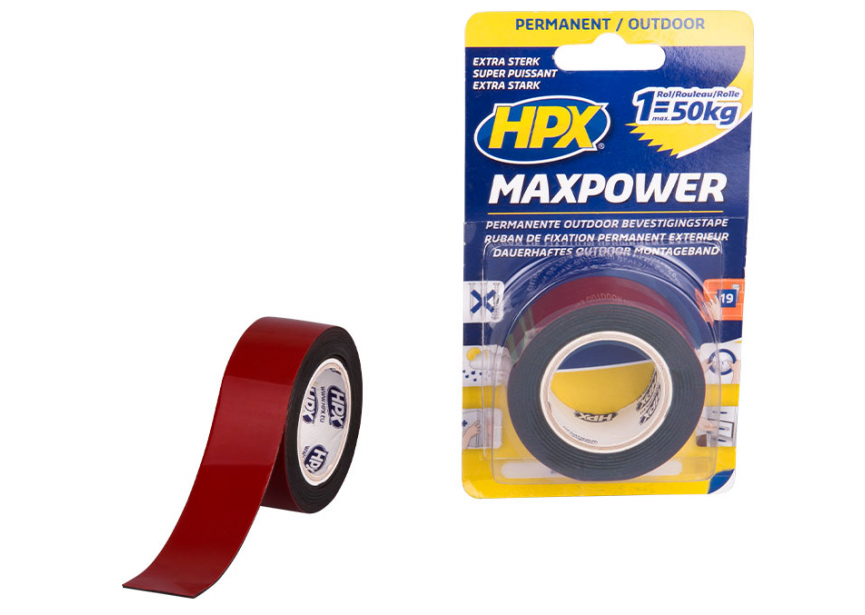Dubbelzijdige tape zwart 25mmx1.5m HPX Max Power Outdoor
