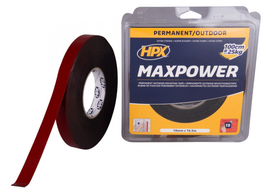 Dubbelzijdige tape zwart 19mmx16.5m HPX Max Power Outdoor