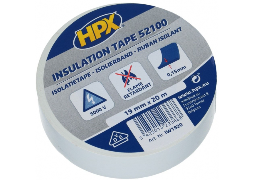 Isolatietape HPX 52100 19mmx20m wit 