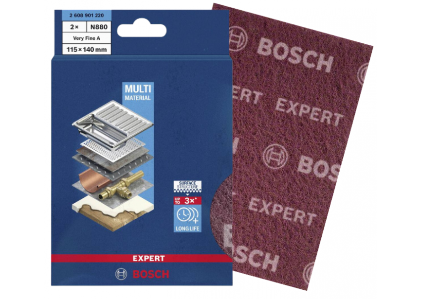 Schuurvlies Bosch 115x140mm fijn /2st (2.608.901.220) Expert N880 rood